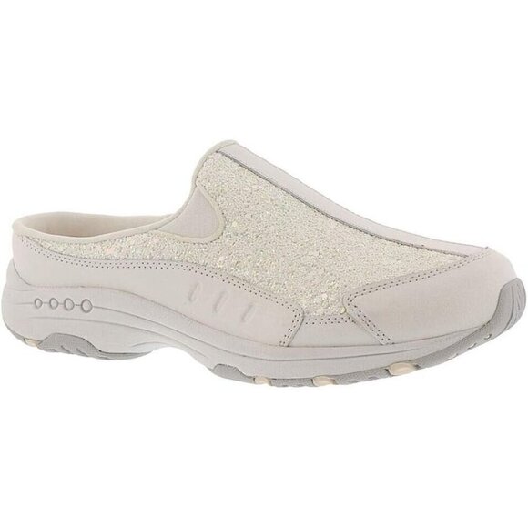 Easy Spirit Women's Size 6 WW (X wide) Traveltime 332 Clog, White Glitter Mules - Picture 1 of 9